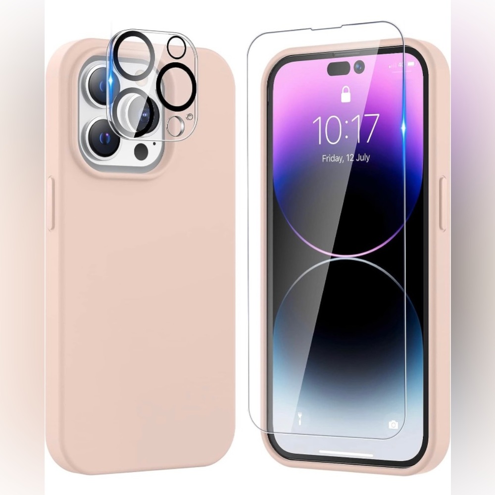iPhone 14 Pro Max Rubber Case with Lens Protector & Screen Protector Pink